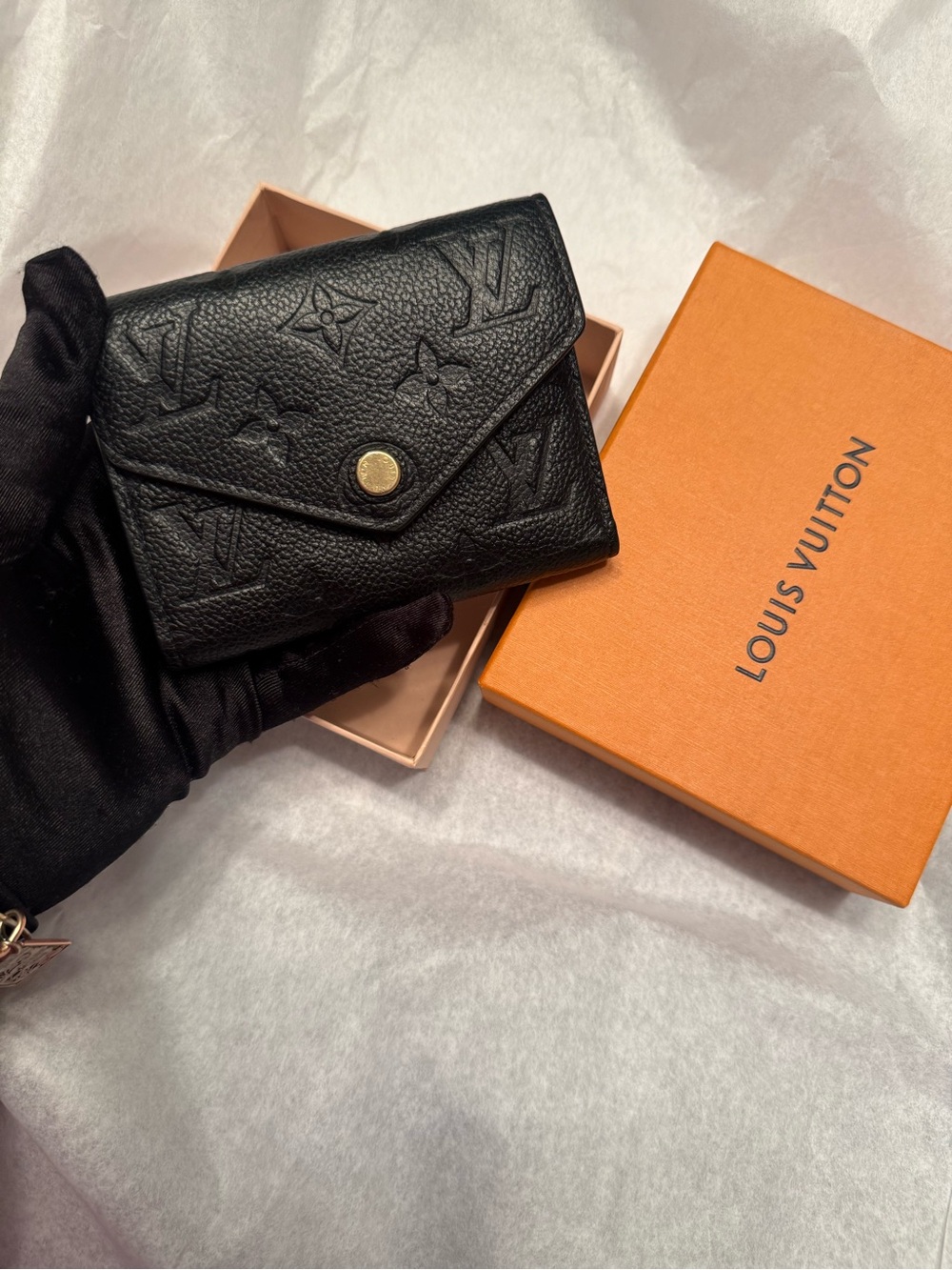 Louis Vuitton Black Embossed Monogram Envelope Wallet with Gold Snap